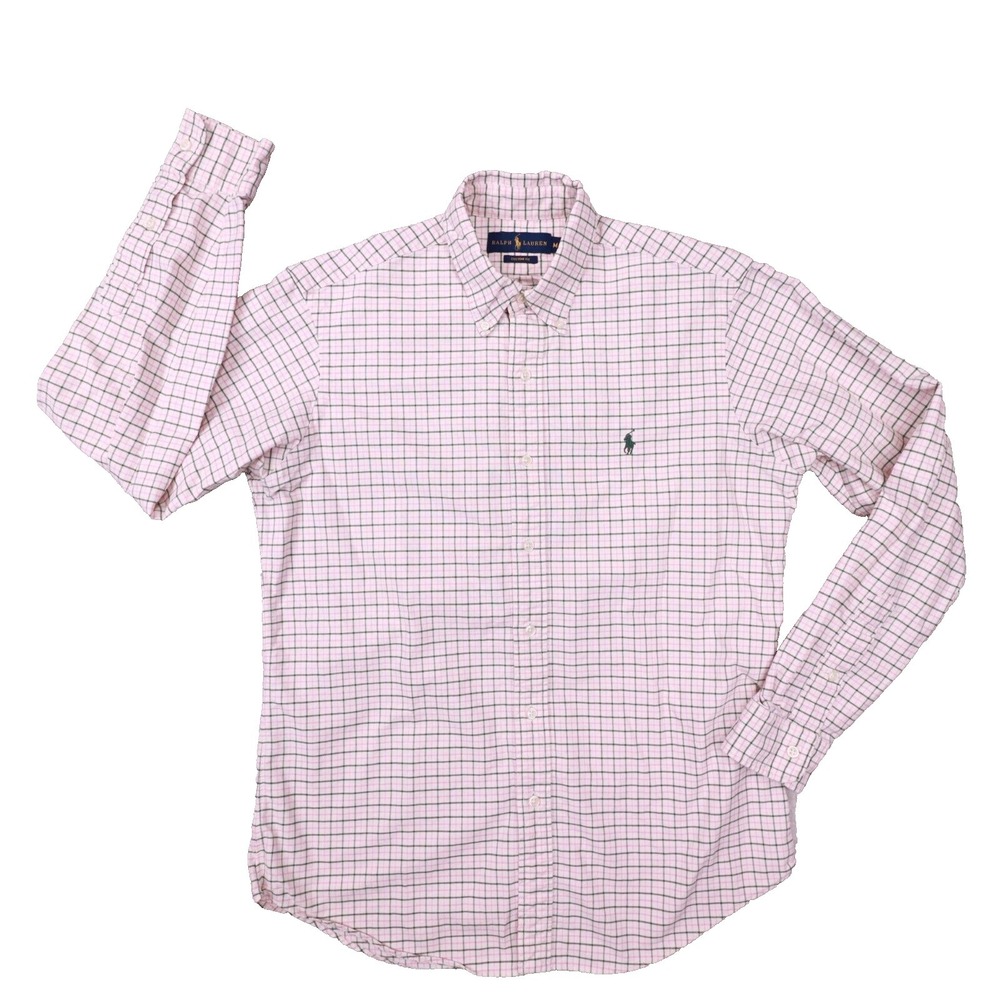 Ralph Lauren Men's Green Pink Check Custom Fit Button Up Shirt size Medium